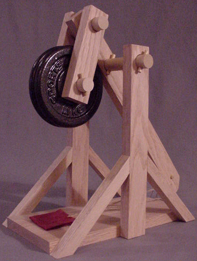 Side view of the trebuchet in the cocked position